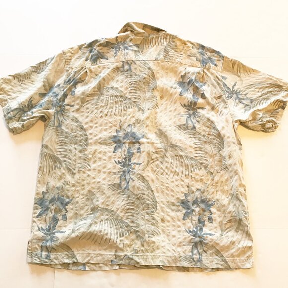 TOMMY BAHAMA Silk Tan Blue Hawaiian Print Short Sleeve Button Up Shirt Mens XXL - Picture 2 of 7